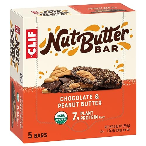 CLIF NUT BUTTER BAR – CHOCOLATE PEANUT BUTTER – ENERGY SNACK BARS – NON-GMO – USDA ORGANIC – PLANT BASED – LOW GLYCEMIC – 1.76 OZ. (5 PACK)