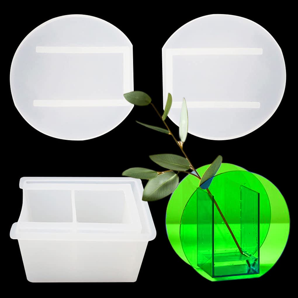 FineInno Box Resin Moulds, Vase Silicone Moulds, Heart Shape Case Silicone Mould for Resin Casting, Storage Box Epoxy Mold for Jewelry Organizer, Pen/Makeup Brush Holder (Round Box Mold)