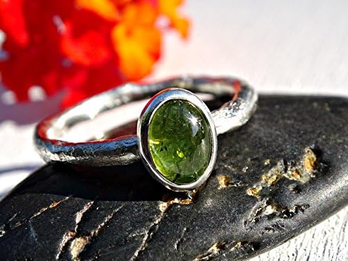 silver tourmaline ring, tourmaline engagement ring, organic promise ring, green tourmaline ring, silver twig ring, unique gift for her