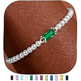 QILMILY Dainty Birthstone Bracelets for Women - 14K Gold Plated/Silver Bead Bracelets for Women Elastic Gold Bracelet Stackable Bead Stretch Friendship Bracelet Stack for Best Friend Couples Valentines Birthday Gifts Jewelry