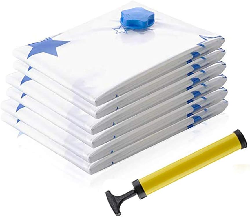 XGao Vacuum Seal Bag 6pcs (2 Jumbo + 2 Large + 2 Medium) with Manual Pump Extra Thick Reusable PE Storage Bags Leakproof Ziplock for Pillows Bedding Duvets Mattress Tent Clothing