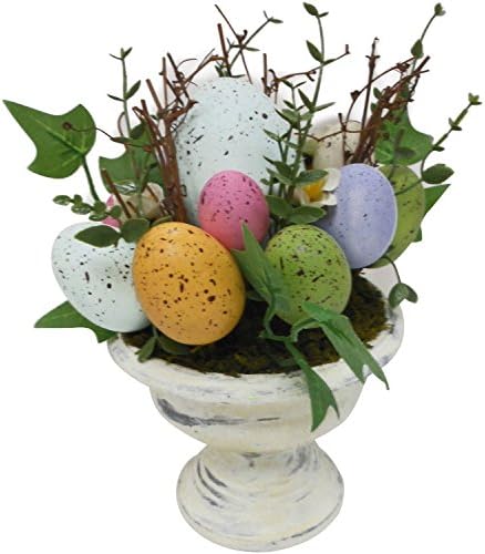 Easter Speckled Potted Eggs 9" Table Top Centerpiece Decoration ~ White Ceramic Pot