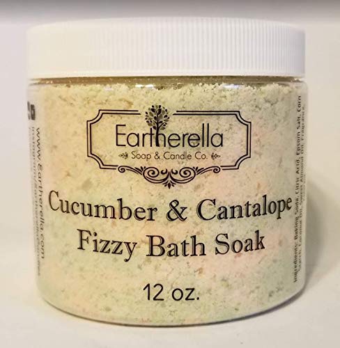 Luxurious relaxing CUCUMBER & CANTALOPE scented Fizzy Bath Soak with Epsom salts, Large 12 oz jar