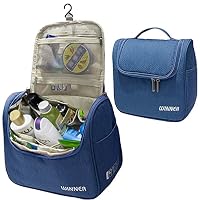 Hanging Toiletry Bag, MoreTeam Large Travel Toiletry Kit Cosmetic Bag Organizer with 12 pockets, Large Capacity with Sturdy Hanging Hook for Men, Women, Business Trip, Vacation, Camping (Dark Blue)