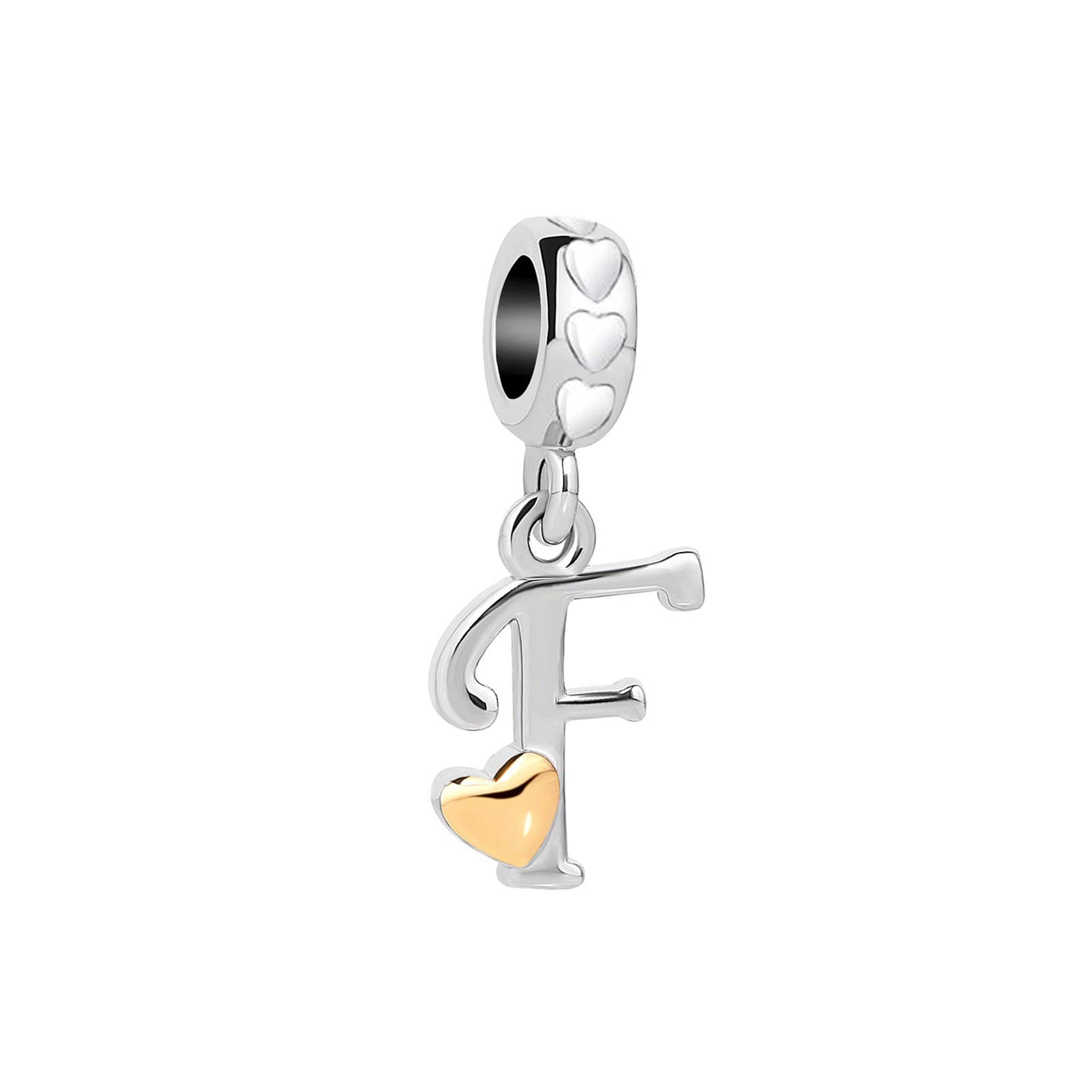 F Name Alphabet Letter Initial Dangle Charm fit Pandora Charms Bracelets Love Heart Pendant Birthday Jewellery Gift for Family Christmas