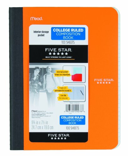 Five Star Poly Composition Book, Pockets, 100 CT, 9-3/4" X 71/2", Assorted, Color Selected For You May Vary (09276)