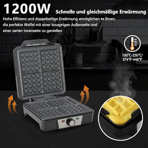VINATO Waffle Maker, Waffle Maker, 4 Slice Square Waffle Maker, 1200W