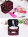 BONAMART Small Cosmetic Makeup Organizer Bag, Double Layer Black Pink Dot Travel Toiletry Bag With Mirror (7.87 x 4.72 x 5.51 inches) - SALE