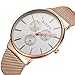 Watch Mens Women Stainless Steel Luxury Business Casual Milanese Mesh Band Wrist Watch Waterproof (RoseWhite)