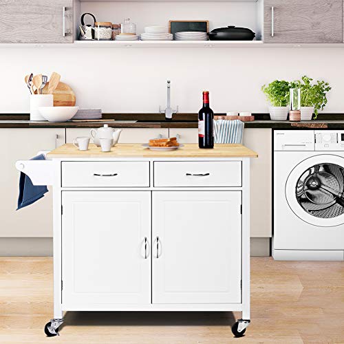 WATERJOY Rolling Kitchen Buffet Cart, Wood Utility Kitchen Storage