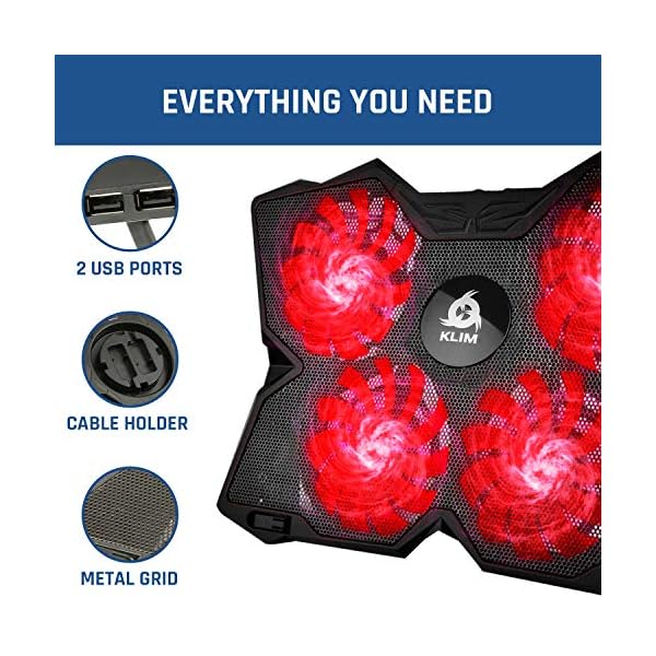 KLIM-Wind-Laptop-Cooling-Pad-The-Most-Powerful-Rapid-Action-Cooling-Fan-Laptop-Stand-with-4-Cooling-Fans-at-1200-RPM-USB-Fan-Compatible-New-2020-Version-Black KLIM Wind Laptop Cooling Pad - More than 500 000 units sold - NEW 2023 - The Most Powerful Rapid Action Cooling Fan…