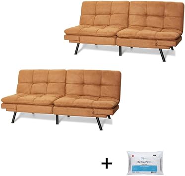 Amazon Com Mainstay Memory Foam Futon Sofa Camel Suede Set Of 2