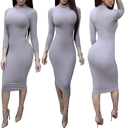 Bess Bridal Women Turtleneck Long Sleeve Stretch Christmas Party Club Midi Dress