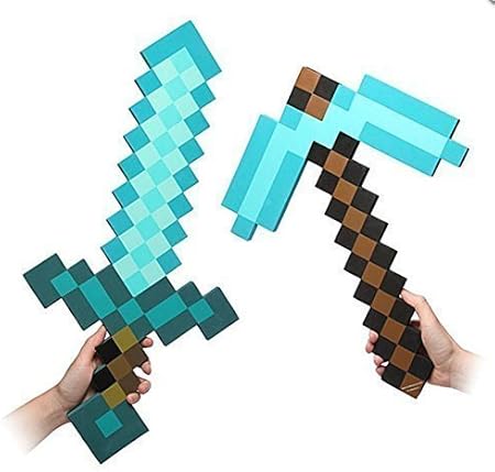 Shanhai Pixel Lot De 2 Epees En Mousse Pour Pique Hache Bleu Et Epee Pour Garcons Et Filles Pour Fete D Anniversaire Pixel Miner Gaming Et Non Minecraft Amazon Fr Cuisine Maison