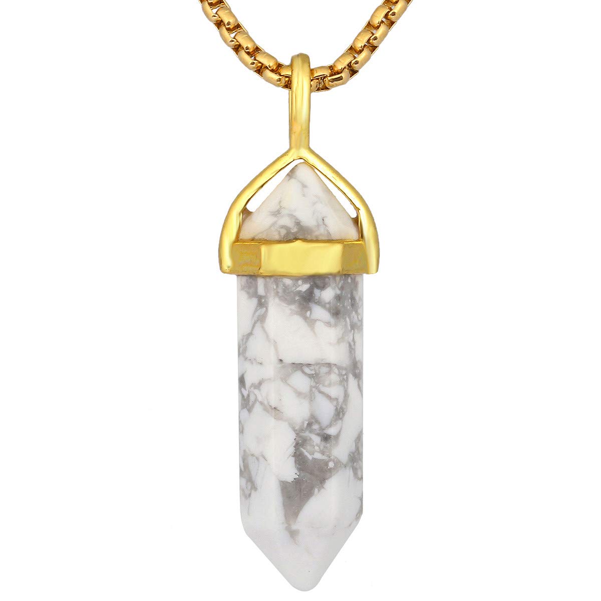 KYEYGWO Pack of 2 Crystal Points Stone Pendants Necklace for Women and Men, White Howlite Turquoise Stone Pendants with Chain 19"