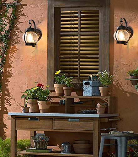 Dusk to Dawn Sensor Wall Lantern Outdoor Light Fixture Black Sconce Porch Light with E26 Base Socket, Anti-Rust Seeded Glass Waterproof Matte Black Wall Lamp for Garden, Garage