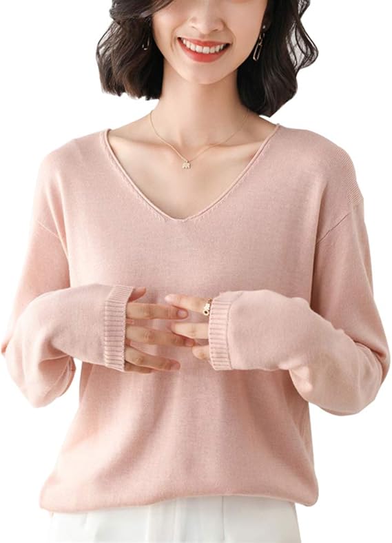 Amazon Co Jp レディース Vネック 長袖 Tシャツ カットソー シンプル 無地 ファッション 気質拔群 上品さと可愛 Vネックトップス 春秋冬 服 ファッション小物