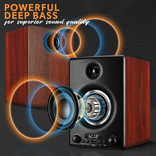 Pyle HiFi Active Bookshelf Speaker With Bluetooth Audio Stereo Monitor Speaker System, 300W