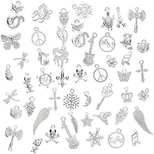 JaneDream Owner 50 Pcs Lots Tibetan Silver Mixed Styles Charm Pendants DIY Jewelry for Necklace Bracelet Craft Findings
