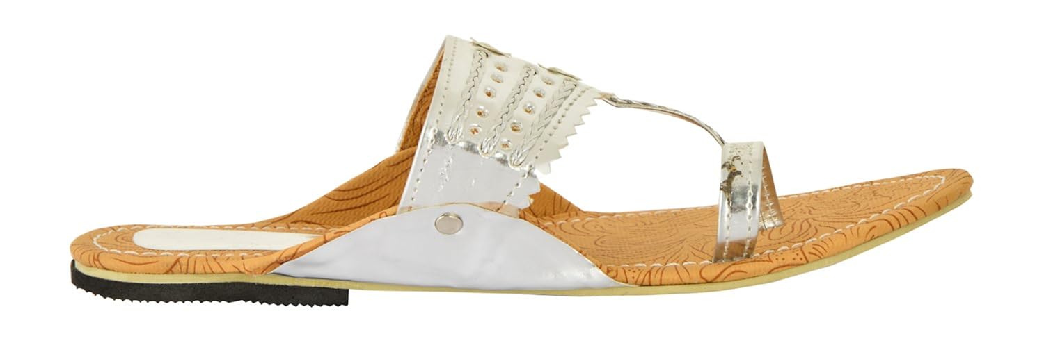 ampereus women's nylon kolhapuri chappal (silver,kolapuri-7)