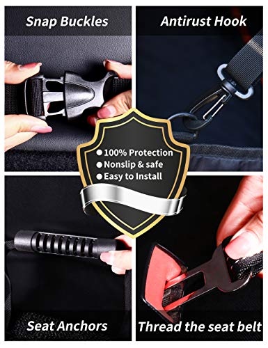 Hansprou Dog Seat Cover Car Seat Cover for Pets 100% Waterproof Scratchproof Nonslip Multi-fuction Pet Seat Cover for Back Seat with Storage Pockets 1 Dog Seat Belt 1 Extra Padded Cars Trucks SUVs