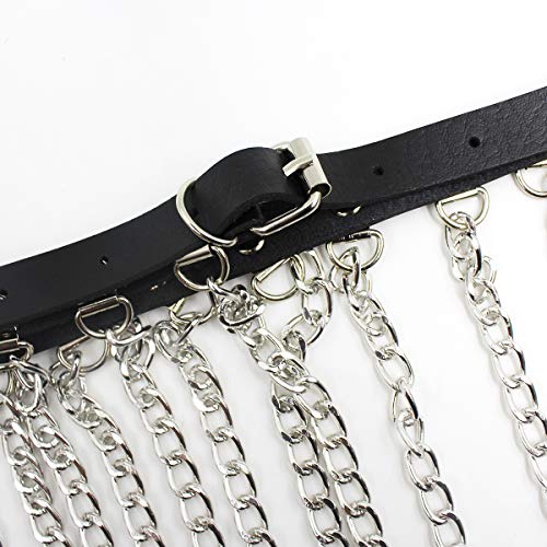 RARITYUS Women Sexy Rave Punk Waist Body Chain Harness Garter Belt Adjustable with Metal Chain Tassel for Party Festival Costume