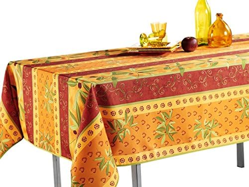 My Jolie Home 60 x 95 Oblong Tablecloth Orange Rustic Olive, Stain Resistant, Washable, Liquid Spills, Seats 10 to 12 People (Other Size: 63" Round, 60 x 80, 60 x 95)