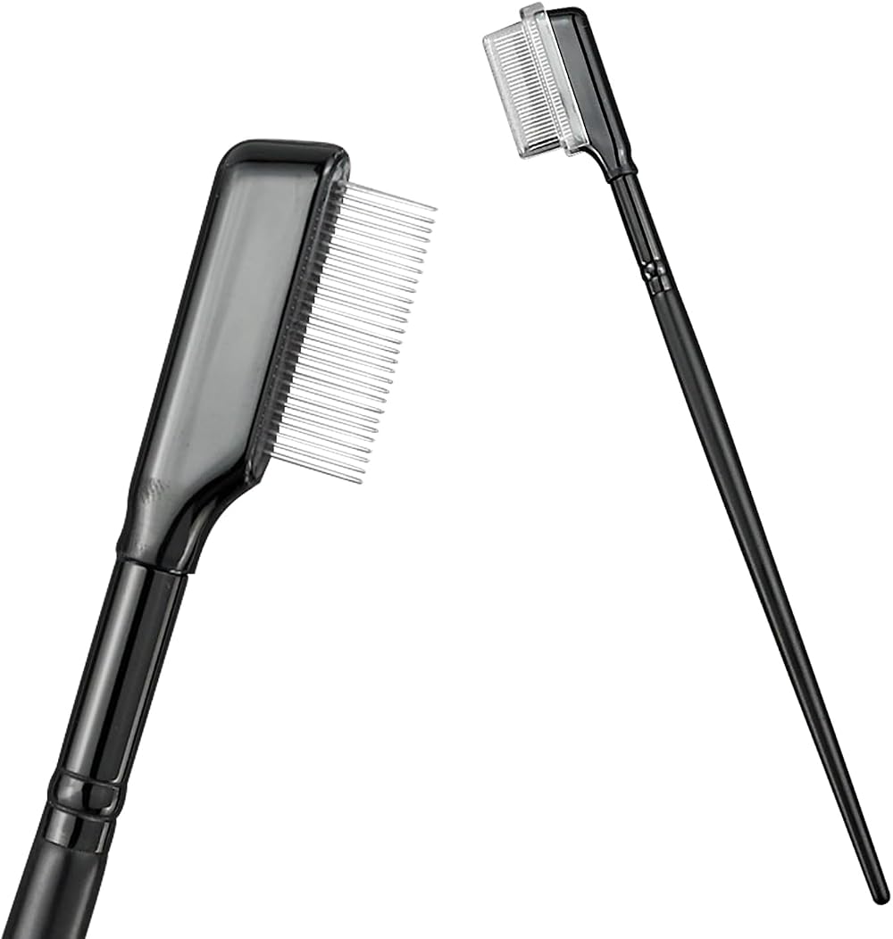 Rumyve 2Pcs Fine Tooth Steel Lash Combs Eyelash Separator Brow Groomers Black