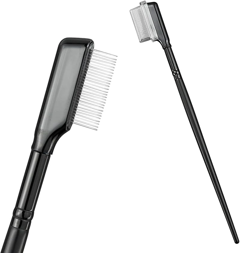 Rumyve 2Pcs Fine Tooth Steel Lash Combs Eyelash Separator Brow Groomers Black