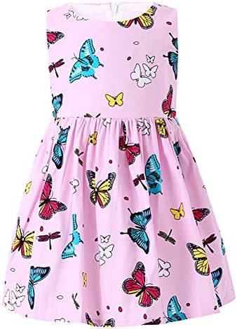 ZHUANNIAN Little Girls Cotton Dress Party Birthday Butterfly Summer Dresses(Pink,110)