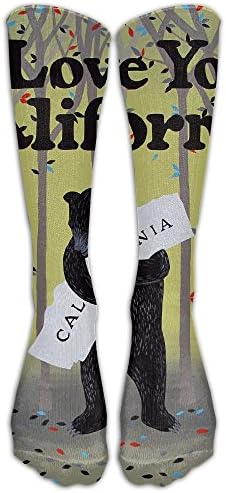 Print I Love You Califarnia State Map Bear Fall Men Cotton High Socks