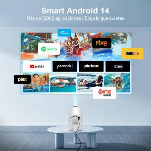 [2026 Upgraded & Integrated App] Salange Mini Projector 4K 1080P Support, Android 14 Smart Projector, Beamer Handy Small for Outdoor, 5W Bass Speaker, WiFi6 Bluetooth 5.4