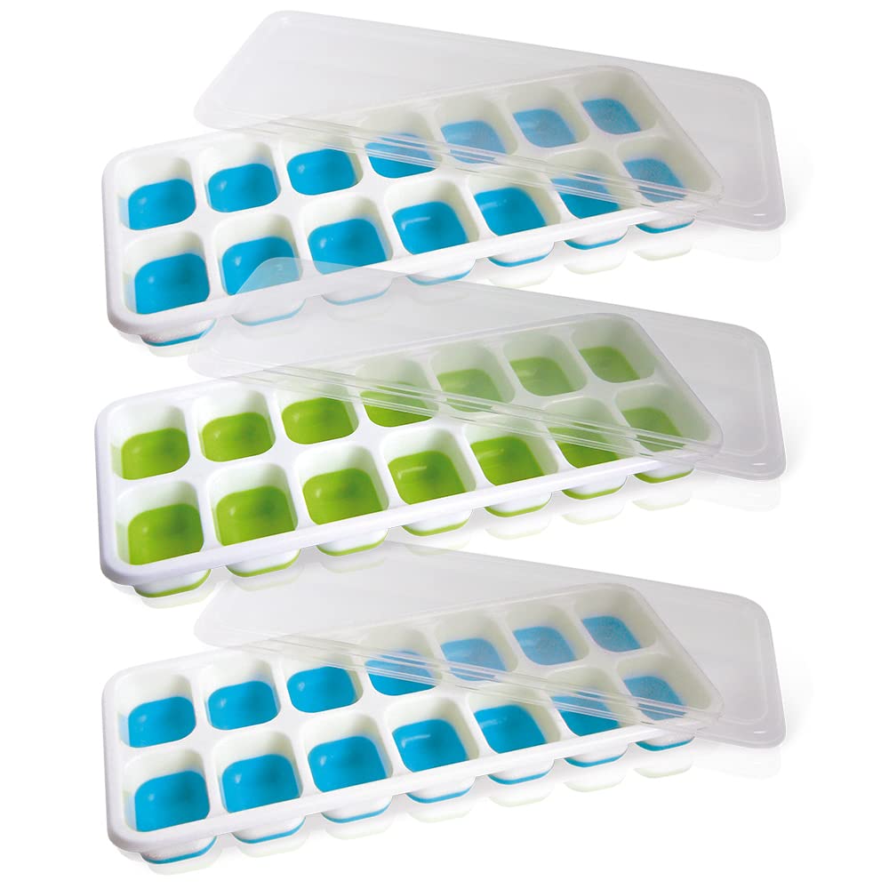 VB VIN BOUQUET FIE 959 Rectangular Ice Cube Tray, Pack of 3, 2 Blue and 1 Green, 4 cm