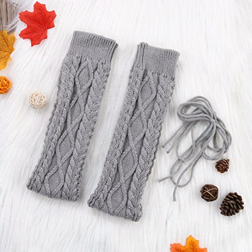 Binmer(TM)Winter Outdoor Fashion Warm Cable Knit Leg Warmers Foot Glove (Light Gray) - Thumbnail 4