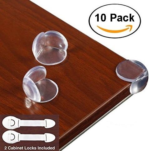 Table Corner Guards (10pcs - Transparent) - Child Proofing corner bumpers - Baby Proofing Edge Guard to Keep Kids Safe - Cabinet Locks Included (2pcs)