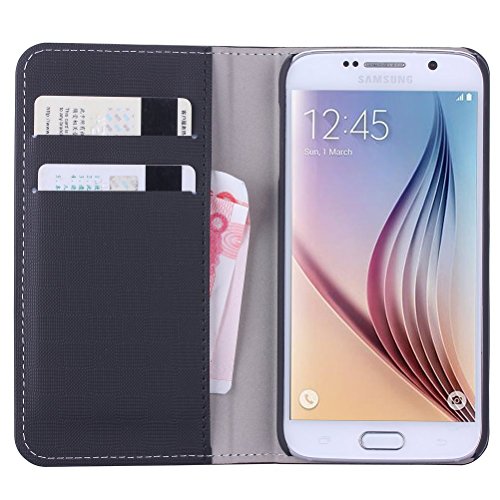 WOFALA Samsung Galaxy S6 Case,Multi function card slot/Pocket Money Slot with PU Leather Wallet Flip Cover Case for Samsung Galaxy S6-Black