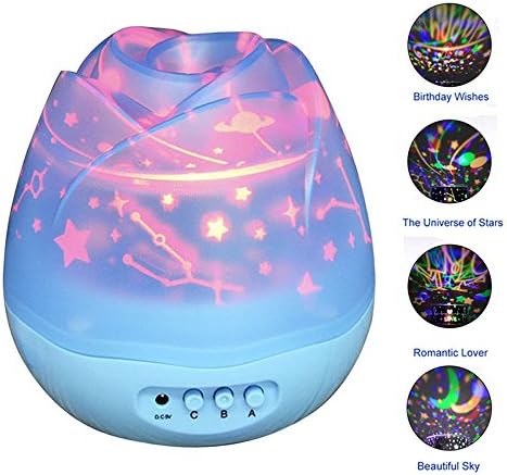 Blue Night Light 3D Projection lamp for baby Rosebud Flower 360 Degree table desk accessories Christmas Gift for Children lovers Nursery Bedroom Kids Room
