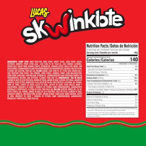 LUCAS SKWINKLOTE WATERMELON FLAVOR SWEET AND SOUR CANDY STRIP, 1.41OZ – 6 PIECES PACK FOR TREATS, SNACK, PARTIES, PIÑATAS