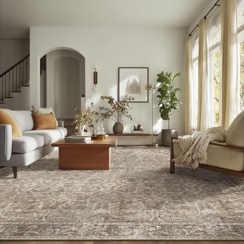 NoiFamo Washable Rugs for Living Room: 8x10 Area Rugs for Bedroom Ultra Soft Non-Slip Stain Resistant Vintage Boho Large Carpet for High-Traffic Dining Room - Farmhouse Decor