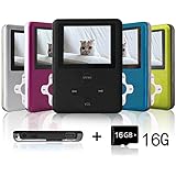 Lecmal Portable MP3/MP4 Player with 16GB Micro SD Card, Economic Multifunctional Music Player with Mini USB Port, MP3 Voice Recorder, Media Player Gift for Kids-Black