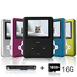 Lecmal Portable MP3 Player MP4 Player with 16GB Micro SD Card and FM Radio, Multi-Function Music Player with Mini USB Port, Mp3 Recorder, Media Player for Children - pitchdark