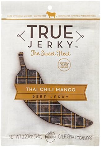 True Jerky Beef Jerky, Thai Chili Mango, The Sweet Heat, Gluten Free, No Preservatives, 2.25 Ounce (5 Pack)