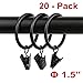 Lansian 20Pack Curtain Rings with Clips, Drapery Clips for Curtain, Drapery Rings with Clips for Hanging Drapery Drapes Bows, 1.5 inch Interior Diameter, Fits up to 1 1/4 in Curtain Rod, Vintage Black