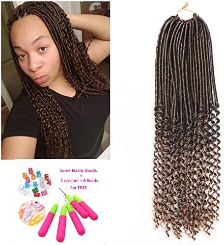 Faux Loc with Curly Ends 20 Inch 6 Pack Kanekalon synthetic Braiding Hair Manbo Twist Braiding Hair Extention (18 inch, T1B/30)