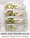 Set of 4 Divided Glass Meal Prep Containers – Food Storage Containers with Locking Lids and Extra-High Divider to prevent Leaking or Spills – Airtight and BPA-Free – Use in freezer, microwave at work