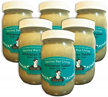Shirley Bar Living Ethiopian Tahini, Kosher tahini dressing, Vegan tahini, Raw tahini - The Best Tasting Tahini sesame paste, amazing sauce! Pure Ground 100% Ethiopian Sesame seeds, 1 LB (6 pack)