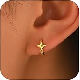 LOVPEPY Star Hoop Earrings for Women 925 Sterling Silver 14K Gold Plated Cross Huggie Earrings Hypoallergenic Y2K Celestial Earrings Minimalist Religious Jewelry Valentine's Day Mothers Day Gifts