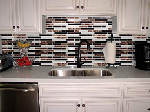 Premium Peel and Stick Tile Backsplash,Stick On Backsplash Wall Tiles for Kitchen & Bathroom-Removable,Self Adhesive-11 x 9.2" (6 Sheets, Brown) - Thumbnail 4