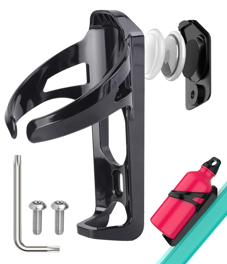 DDJ Airtag Bike Water Bottle Holder, Waterproof AirTag Bike Mount Hidden GPS Tracker Anti-Theft, Bicycle Bottle Cages with Safety Screw Tool, Universal Bikes Drink Cup Holder for Road MTB Bikes