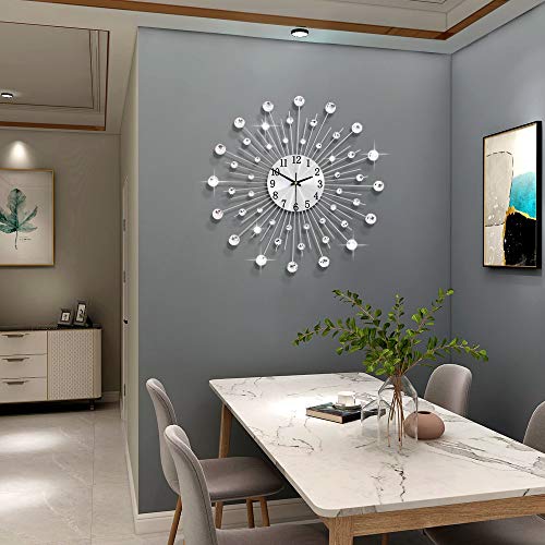 JUJUDA Large Wall Clock for Living Room Decor Big Modern Crystal Wall